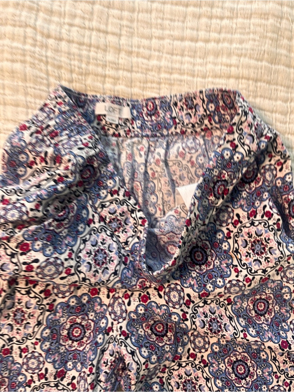 LOFT Blue Patterned Ankle Crop Wide-Leg Pants XS - Picture 5 of 9